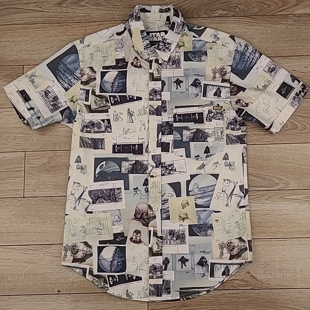 RSVLTS Darth Vader Star Wars KUNUFLEX Short Sleeve Button‎ Up Mens Shirt Sz XS